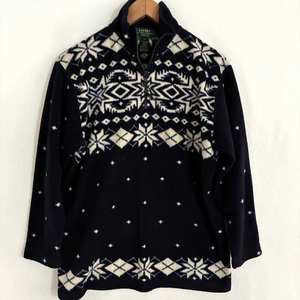 Vtg Lauren Ralph Lauren Fleece Sweater Womens Size S 1/4 Zip Fair Isle Preppy